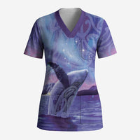 New Zealand Matariki Humpback Whale Scrub Top Paikea Maori New Year Purple Galaxy LT14 Adult Purple - Polynesian Pride