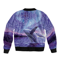New Zealand Matariki Humpback Whale Sleeve Zip Bomber Jacket Paikea Maori New Year Purple Galaxy