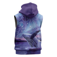 New Zealand Matariki Humpback Whale Sleeveless Hoodie Paikea Maori New Year Purple Galaxy