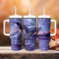 New Zealand Matariki Humpback Whale Tumbler With Handle Paikea Maori New Year Purple Galaxy