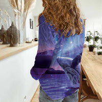 New Zealand Matariki Humpback Whale Women Casual Shirt Paikea Maori New Year Purple Galaxy