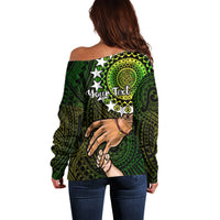 Personalised Father Day Cook Islands Off Shoulder Sweater I Love You Dad Kuki Airani Turtle Pattern LT14 - Polynesian Pride