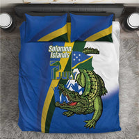 Solomon Islands Independence Day Bedding Set Happy 7 July Crocodile Flag Style