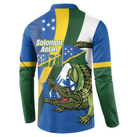 Solomon Islands Independence Day Button Sweatshirt Happy 7 July Crocodile Flag Style