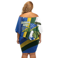 Solomon Islands Independence Day Family Matching Off Shoulder Short Dress and Hawaiian Shirt Happy 7 July Crocodile Flag Style