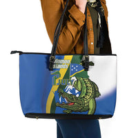 Solomon Islands Independence Day Leather Tote Bag Happy 7 July Crocodile Flag Style
