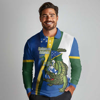 Solomon Islands Independence Day Long Sleeve Polo Shirt Happy 7 July Crocodile Flag Style