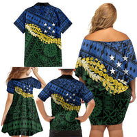 Halo Olaketa Solomon Islands Tapa Pattern Family Matching Off Shoulder Short Dress and Hawaiian Shirt