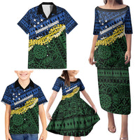 Halo Olaketa Solomon Islands Tapa Pattern Family Matching Puletasi and Hawaiian Shirt