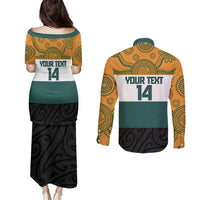 AUNZ Rugby Custom Couples Matching Puletasi and Long Sleeve Button Shirt Australia Kangaroo New Zealand Silver Fern - Polynesian Pride