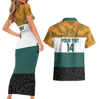 AUNZ Rugby Custom Couples Matching Short Sleeve Bodycon Dress and Hawaiian Shirt Australia Kangaroo New Zealand Silver Fern - Polynesian Pride