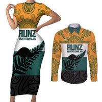 AUNZ Rugby Custom Couples Matching Short Sleeve Bodycon Dress and Long Sleeve Button Shirt Australia Kangaroo New Zealand Silver Fern - Polynesian Pride
