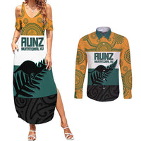 AUNZ Rugby Custom Couples Matching Summer Maxi Dress and Long Sleeve Button Shirt Australia Kangaroo New Zealand Silver Fern - Polynesian Pride