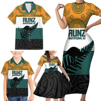 AUNZ Rugby Custom Family Matching Short Sleeve Bodycon Dress and Hawaiian Shirt Australia Kangaroo New Zealand Silver Fern - Polynesian Pride