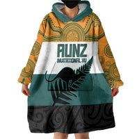 AUNZ Rugby Custom Wearable Blanket Hoodie Australia Kangaroo New Zealand Silver Fern - Polynesian Pride