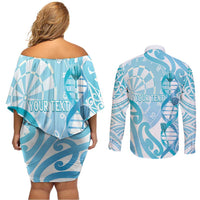 Personalised New Zealand Darts Couples Matching Off Shoulder Short Dress and Long Sleeve Button Shirt Aotearoa Maori Its In My DNA White - Polynesian Pride