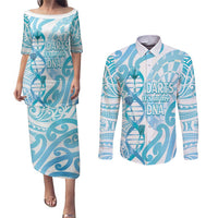 Personalised New Zealand Darts Couples Matching Puletasi and Long Sleeve Button Shirt Aotearoa Maori Its In My DNA White - Polynesian Pride