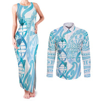 Personalised New Zealand Darts Couples Matching Tank Maxi Dress and Long Sleeve Button Shirt Aotearoa Maori Its In My DNA White - Polynesian Pride