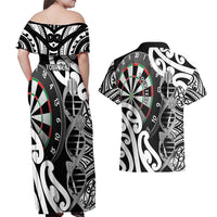 Personalised New Zealand Darts Couples Matching Off Shoulder Maxi Dress and Hawaiian Shirt Aotearoa Maori Its In My DNA Black - Polynesian Pride