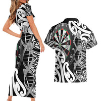 Personalised New Zealand Darts Couples Matching Short Sleeve Bodycon Dress and Hawaiian Shirt Aotearoa Maori Its In My DNA Black - Polynesian Pride
