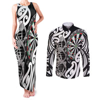 Personalised New Zealand Darts Couples Matching Tank Maxi Dress and Long Sleeve Button Shirt Aotearoa Maori Its In My DNA Black - Polynesian Pride