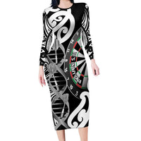 Personalised New Zealand Darts Family Matching Long Sleeve Bodycon Dress and Hawaiian Shirt Aotearoa Maori Its In My DNA Black - Polynesian Pride