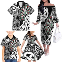 Personalised New Zealand Darts Family Matching Off The Shoulder Long Sleeve Dress and Hawaiian Shirt Aotearoa Maori Its In My DNA Black - Polynesian Pride
