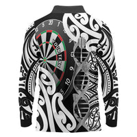 Personalised New Zealand Darts Long Sleeve Polo Shirt Aotearoa Maori Its In My DNA Black - Polynesian Pride