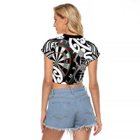 Personalised New Zealand Darts Raglan Cropped T Shirt Aotearoa Maori Its In My DNA Black - Polynesian Pride