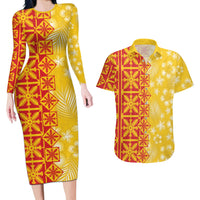 Kahili Quilt Hawaii Couples Matching Long Sleeve Bodycon Dress and Hawaiian Shirt Tropical Flower Seamless Half Style