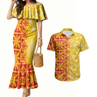 Kahili Quilt Hawaii Couples Matching Mermaid Dress and Hawaiian Shirt Tropical Flower Seamless Half Style LT14 Yellow - Polynesian Pride