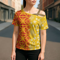 Kahili Quilt Hawaii Cross Shoulder Shirt Tropical Flower Seamless Half Style