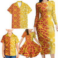 Kahili Quilt Hawaii Family Matching Long Sleeve Bodycon Dress and Hawaiian Shirt Tropical Flower Seamless Half Style LT14 - Polynesian Pride