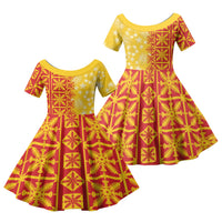 Kahili Quilt Hawaii Family Matching Long Sleeve Bodycon Dress and Hawaiian Shirt Tropical Flower Seamless Half Style LT14 Daughter's Dress Yellow - Polynesian Pride