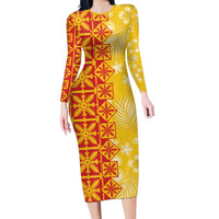 Kahili Quilt Hawaii Family Matching Long Sleeve Bodycon Dress and Hawaiian Shirt Tropical Flower Seamless Half Style