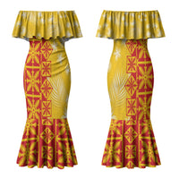 Kahili Quilt Hawaii Family Matching Mermaid Dress and Hawaiian Shirt Tropical Flower Seamless Half Style LT14 Mom's Dress Yellow - Polynesian Pride
