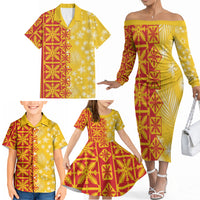 Kahili Quilt Hawaii Family Matching Off The Shoulder Long Sleeve Dress and Hawaiian Shirt Tropical Flower Seamless Half Style LT14 - Polynesian Pride