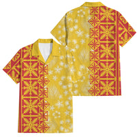 Kahili Quilt Hawaii Family Matching Off The Shoulder Long Sleeve Dress and Hawaiian Shirt Tropical Flower Seamless Half Style LT14 Dad's Shirt - Short Sleeve Yellow - Polynesian Pride