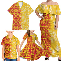 Kahili Quilt Hawaii Family Matching Off Shoulder Maxi Dress and Hawaiian Shirt Tropical Flower Seamless Half Style LT14 - Polynesian Pride