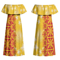 Kahili Quilt Hawaii Family Matching Off Shoulder Maxi Dress and Hawaiian Shirt Tropical Flower Seamless Half Style LT14 Mom's Dress Yellow - Polynesian Pride