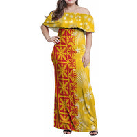Kahili Quilt Hawaii Family Matching Off Shoulder Maxi Dress and Hawaiian Shirt Tropical Flower Seamless Half Style
