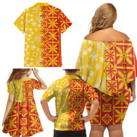 Kahili Quilt Hawaii Family Matching Off Shoulder Short Dress and Hawaiian Shirt Tropical Flower Seamless Half Style
