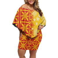 Kahili Quilt Hawaii Family Matching Off Shoulder Short Dress and Hawaiian Shirt Tropical Flower Seamless Half Style