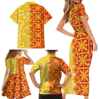Kahili Quilt Hawaii Family Matching Short Sleeve Bodycon Dress and Hawaiian Shirt Tropical Flower Seamless Half Style