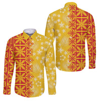 Kahili Quilt Hawaii Family Matching Summer Maxi Dress and Hawaiian Shirt Tropical Flower Seamless Half Style LT14 Dad's Shirt - Long Sleeve Yellow - Polynesian Pride