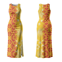 Kahili Quilt Hawaii Family Matching Tank Maxi Dress and Hawaiian Shirt Tropical Flower Seamless Half Style LT14 Mom's Dress Yellow - Polynesian Pride