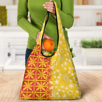 Kahili Quilt Hawaii Grocery Bag Tropical Flower Seamless Half Style