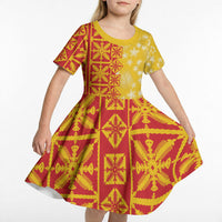 Kahili Quilt Hawaii Kid Short Sleeve Dress Tropical Flower Seamless Half Style LT14 - Polynesian Pride