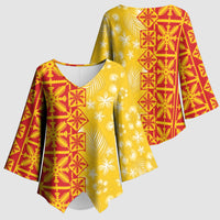 Kahili Quilt Hawaii Kimono Sleeve Blouse Tropical Flower Seamless Half Style