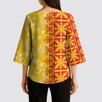 Kahili Quilt Hawaii Kimono Sleeve Blouse Tropical Flower Seamless Half Style